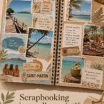 Album de scrapbooking de souvenirs de plage fait maison avec des photos et embellissements