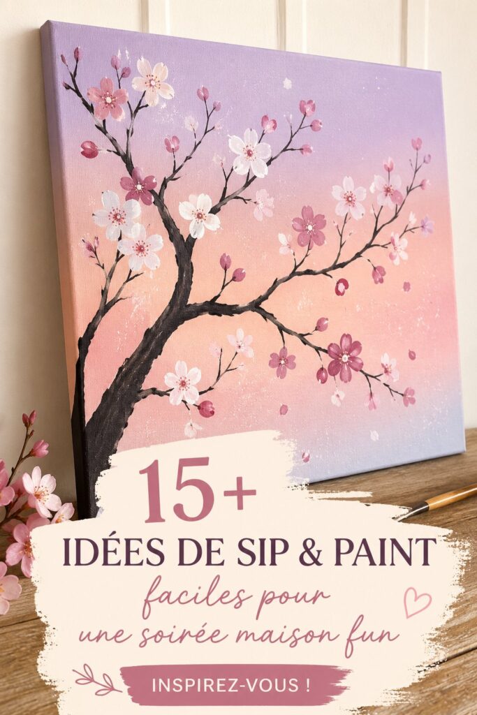 Femme souriante peignant pendant une soirée sip and paint à la maison