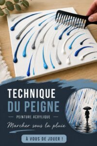 Peinture acrylique colorée représentant une scène de pluie en technique peigne