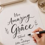 Exemple de calligraphie de ''Amazing Grace'' sur du papier élégant.