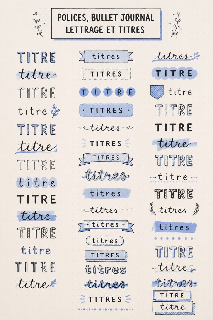 Bullet journal avec des polices créatives affichant différentes mises en page