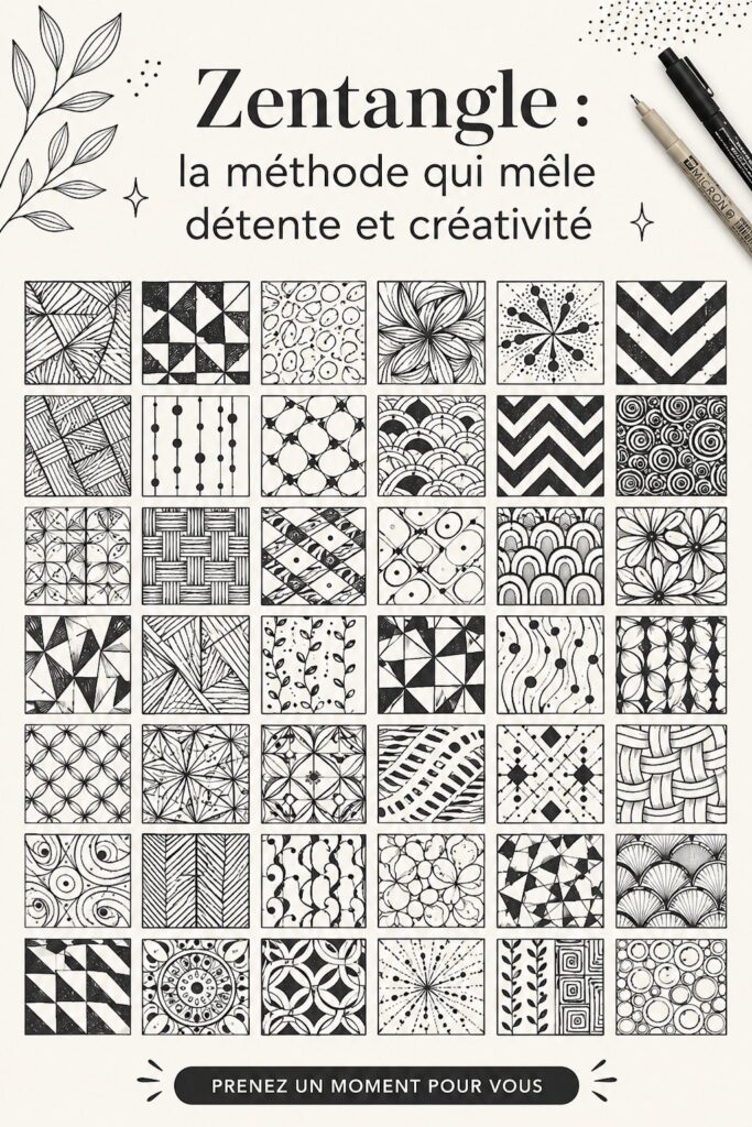 Femme détendue créant un dessin Zentangle sur une table