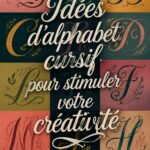 Palette d'idées d'écriture cursive sur fond clair, incluant des lettres et des motifs variés