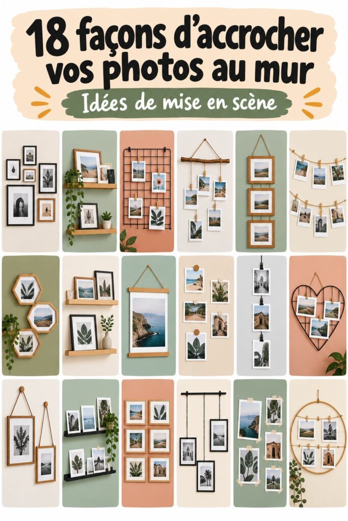 Un mur décoré avec des arrangements photos DIY chaleureux et créatifs.