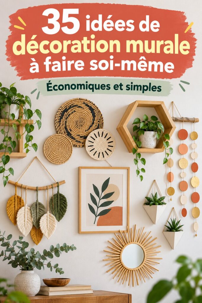Un mur décoré avec des œuvres d'art mural DIY variées et colorées.