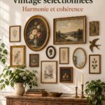 Une galerie murale avec des pièces vintage harmonieusement disposées dans un salon