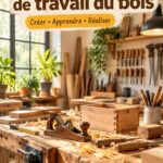 Atelier de travail du bois montrant des participants créatifs au travail
