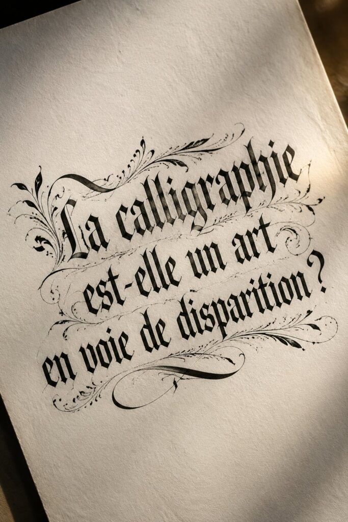 Un bel exemple de calligraphie moderne avec un style élégant sur papier velouté.