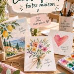 Cartes aquarelles faites maison avec des designs colorés