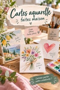 Cartes aquarelles faites maison avec des designs colorés