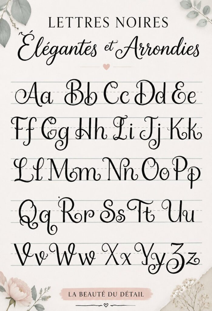 Belles lettres courbes délicates sur une carte décorative