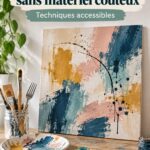 Œuvre d'art abstrait colorée créée avec des matériaux simples et abordables.