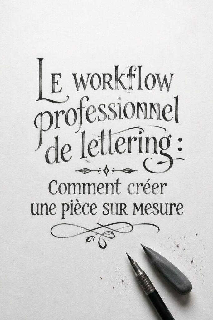 Une femme créant un lettrage professionnel personnalisé sur une feuille blanche.