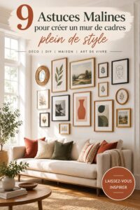 Mur de galeries stylé avec des œuvres d'art colorées et variées, créant une ambiance chaleureuse dans une pièce.