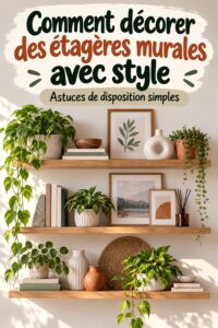 Étagère à photos stylisée avec plusieurs cadres et éléments décoratifs