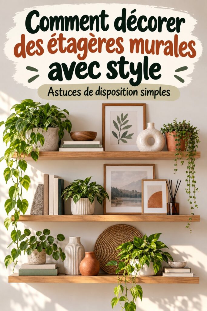 Étagère à photos stylisée avec plusieurs cadres et éléments décoratifs