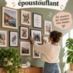 Mur de photos personnalisé avec des souvenirs et des décorations.