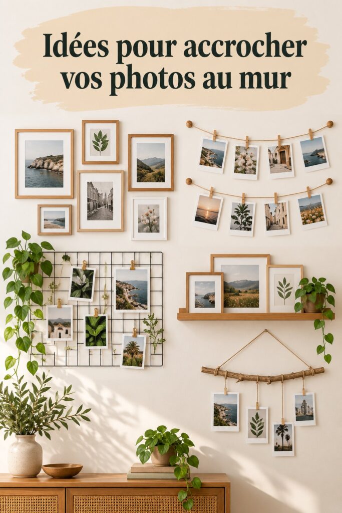 Mur avec des photos accrochées de manière créative et originale