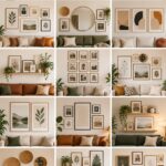 idées de galeries murales créatives au-dessus d'un canapé dans un salon moderne