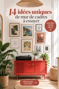 Un mur de galerie décoré avec des œuvres d'art variées et des photos encadrées.