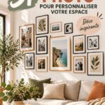 Mur photo personnalisé avec des souvenirs et des créations artistiques.