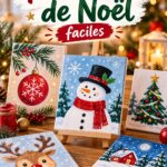 Peinture de Noël sur toile représentant un paysage hivernal lumineux