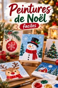 Peinture de Noël sur toile représentant un paysage hivernal lumineux