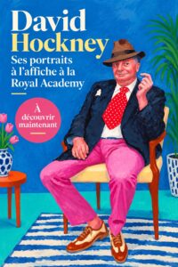 Vue d'un portrait vibrant de David Hockney exposé à la Royal Academy, illustrant son style caractéristique.