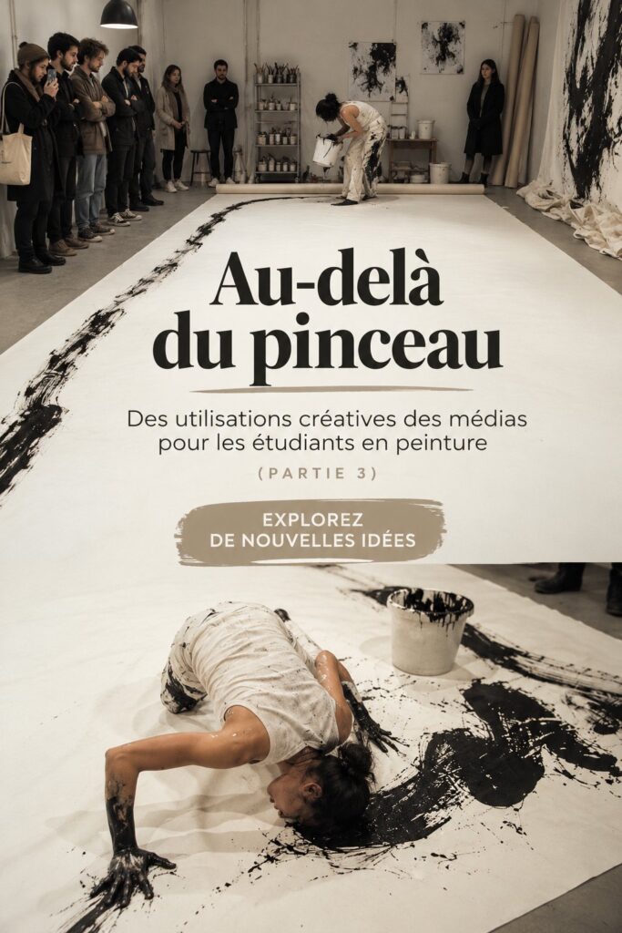 Artiste utilisant des techniques de peinture innovantes avec divers médias.