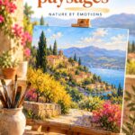 Peinture à l'huile représentant un paysage naturel aux couleurs vives