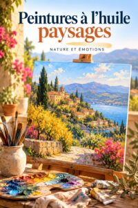 Peinture à l'huile représentant un paysage naturel aux couleurs vives